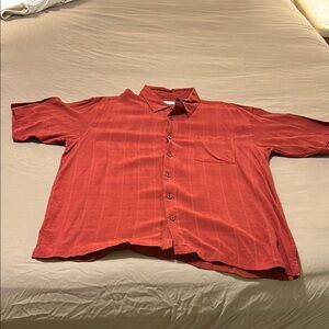 Red Casual Silk Button Down Shirt